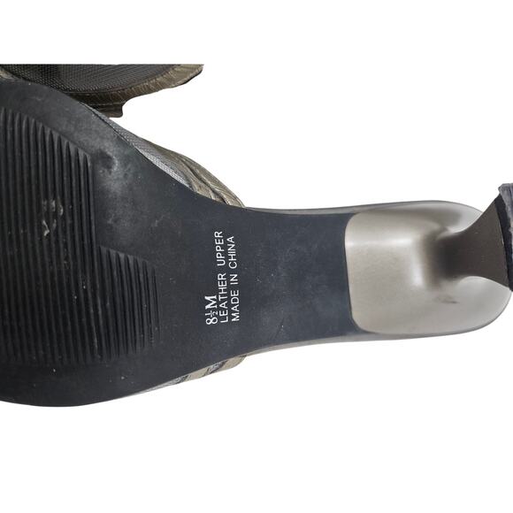 Vintage Y2K Nolan 8.5 Silver Leather Slide Mule Square Toe Glam Avant Garde - Picture 3 of 5